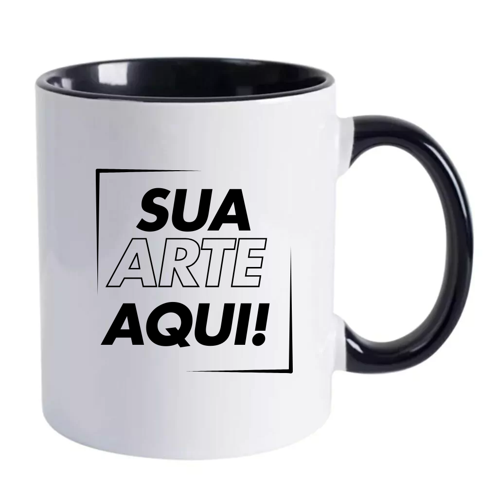 Caneca Cerâmica Alça e Interior Colorida 325ml