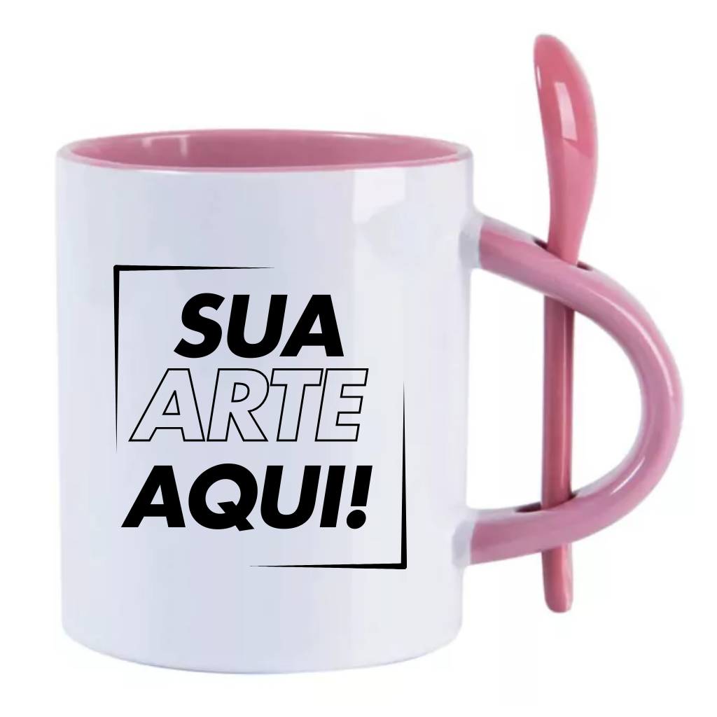 Caneca Cerâmica com Colher Tradicional 325ml