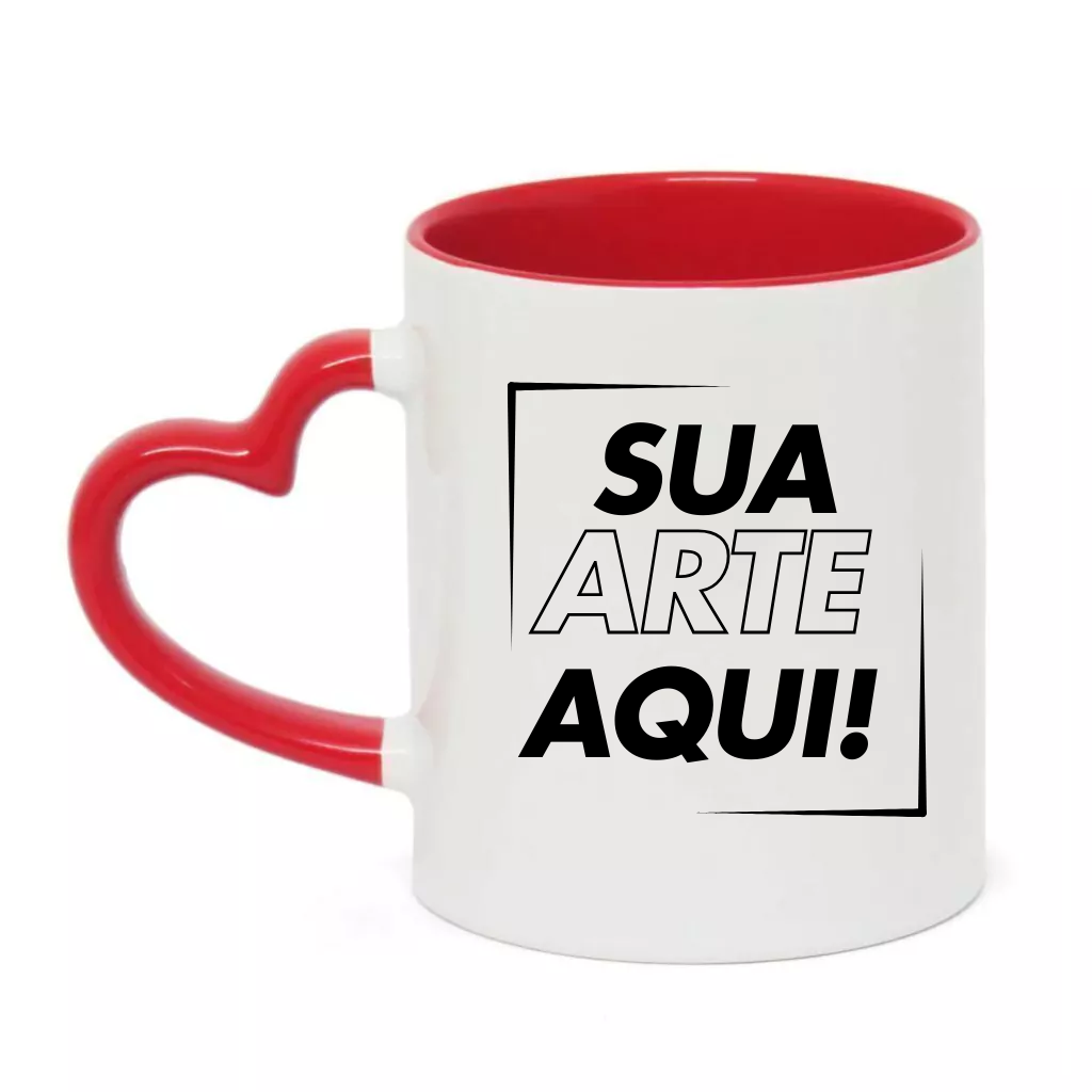 Caneca Cerâmica Alça Coração Colorido 325ml