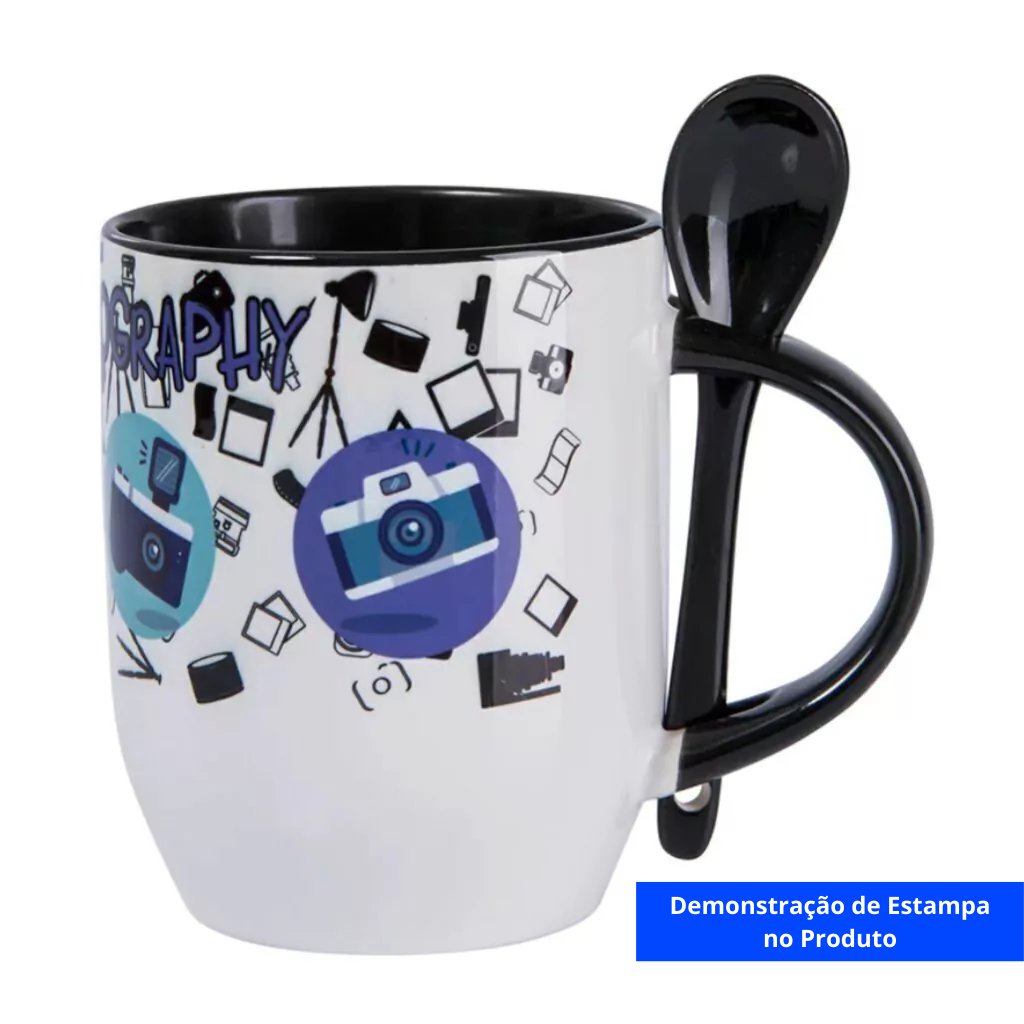 Caneca Cerâmica Curva com Colher 325ml - Imagem 3