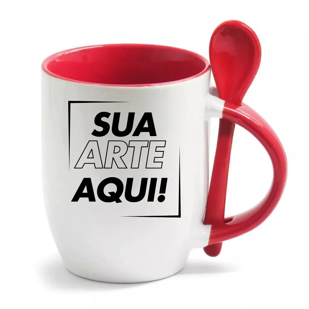 Caneca Cerâmica Curva com Colher 325ml