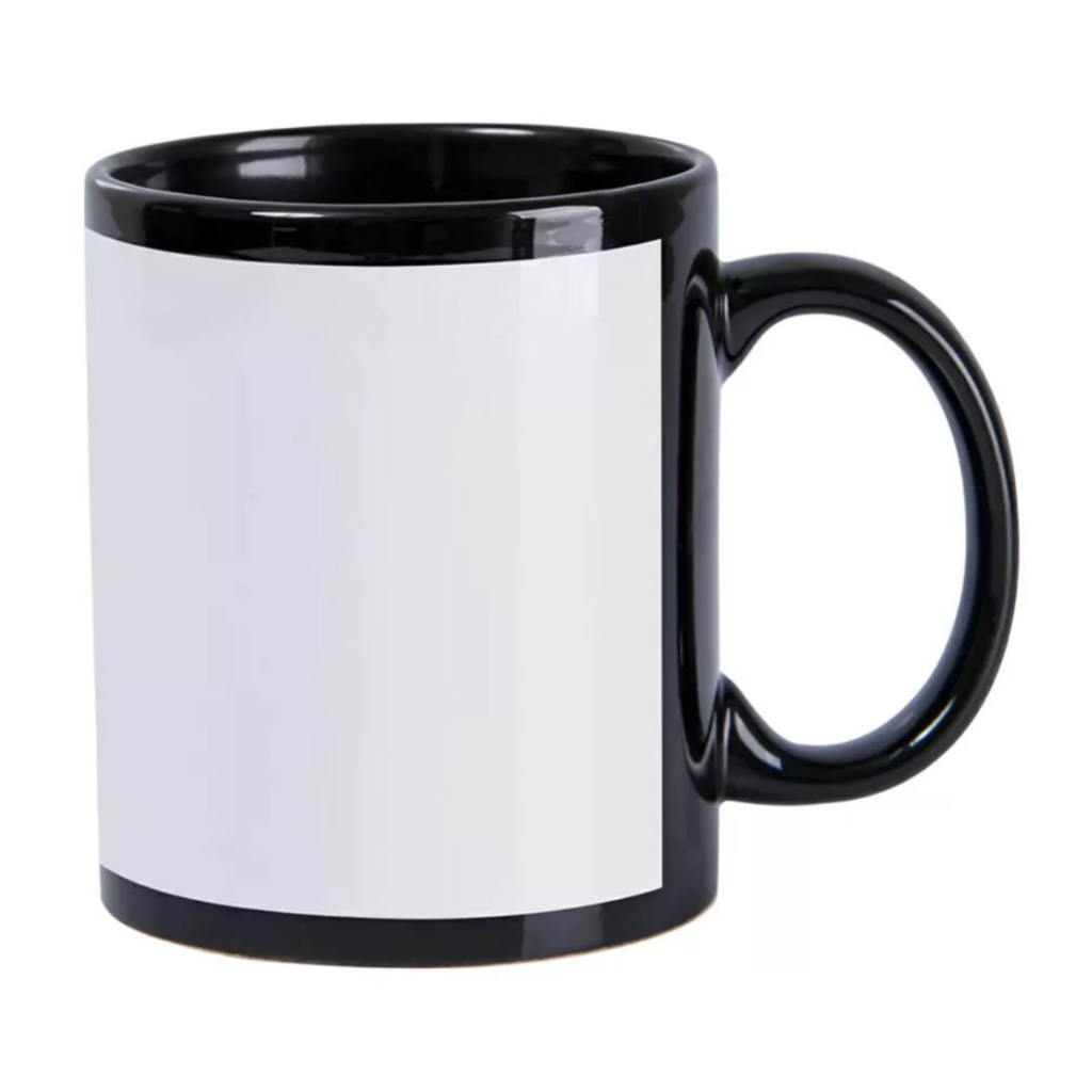 Caneca Cerâmica Preta com Tarja Branca 325ml - Imagem 3