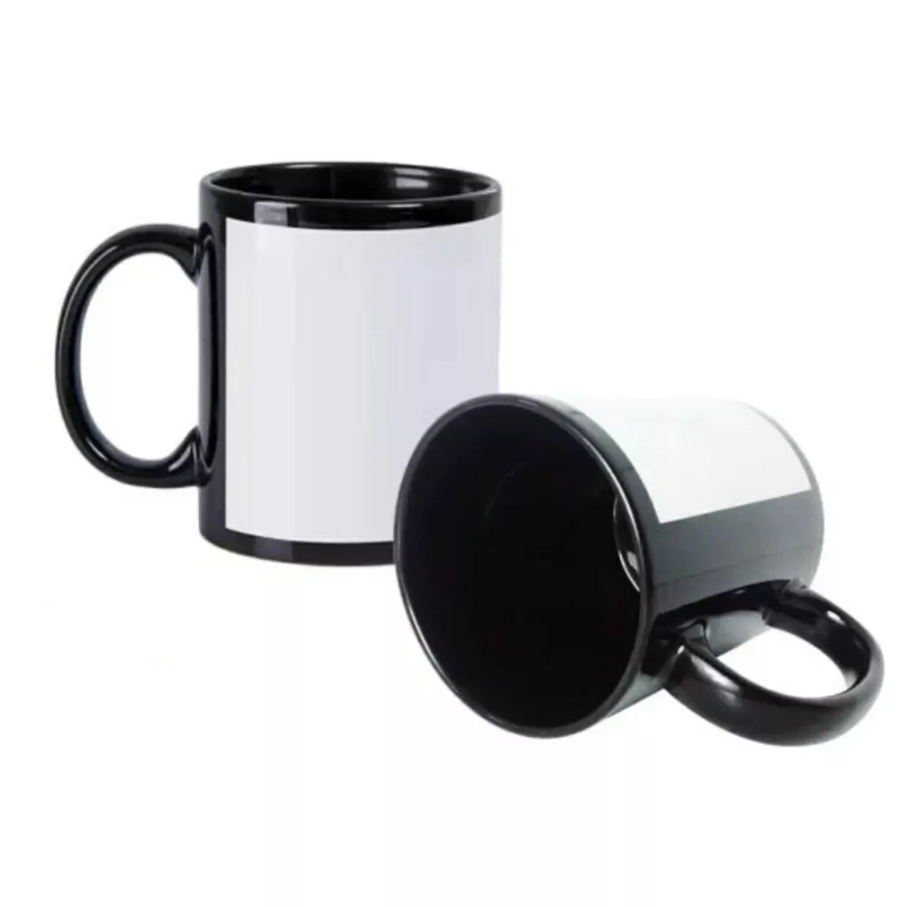 Caneca Cerâmica Preta com Tarja Branca 325ml - Imagem 4