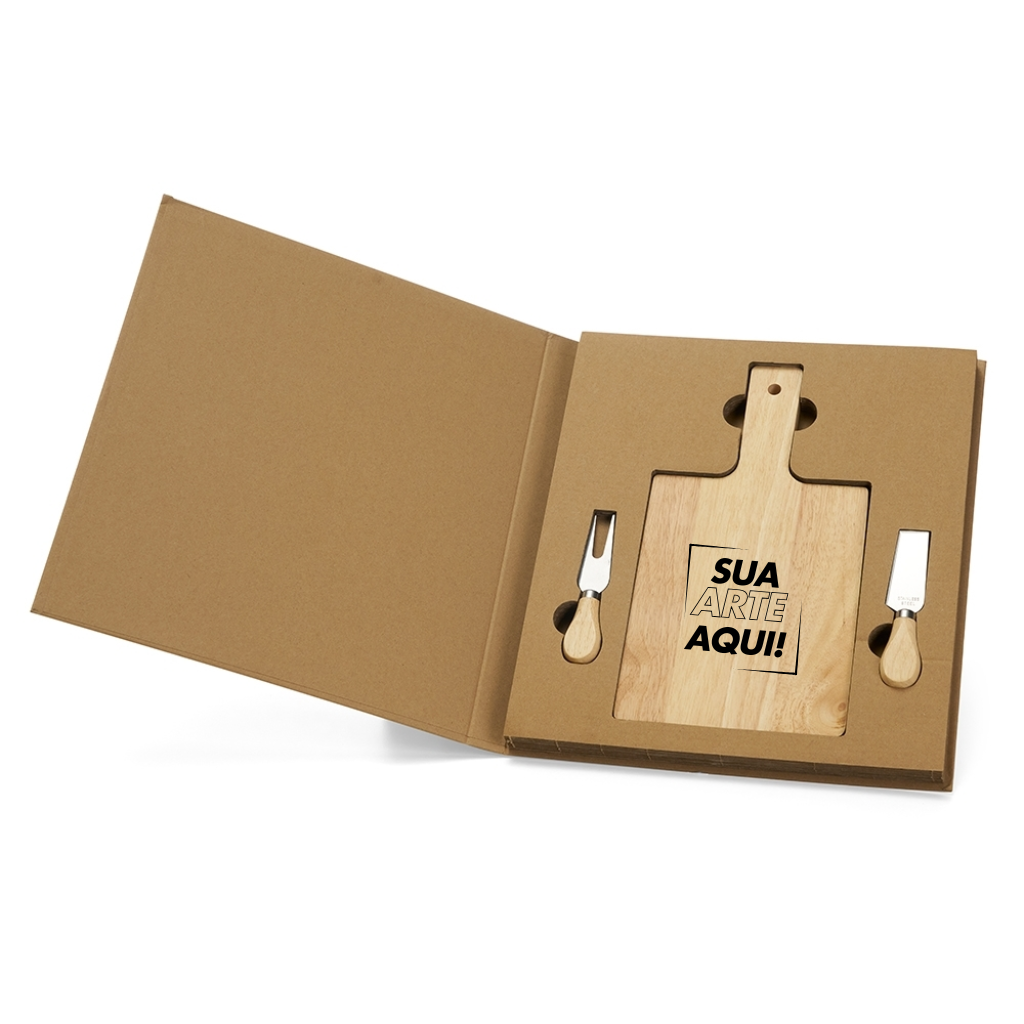 Kit Queijo Tábua Retangular com Garfo e Faca