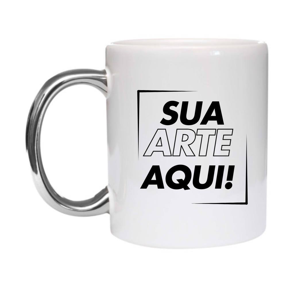 Caneca Cerâmica Alça Cromada 325ml