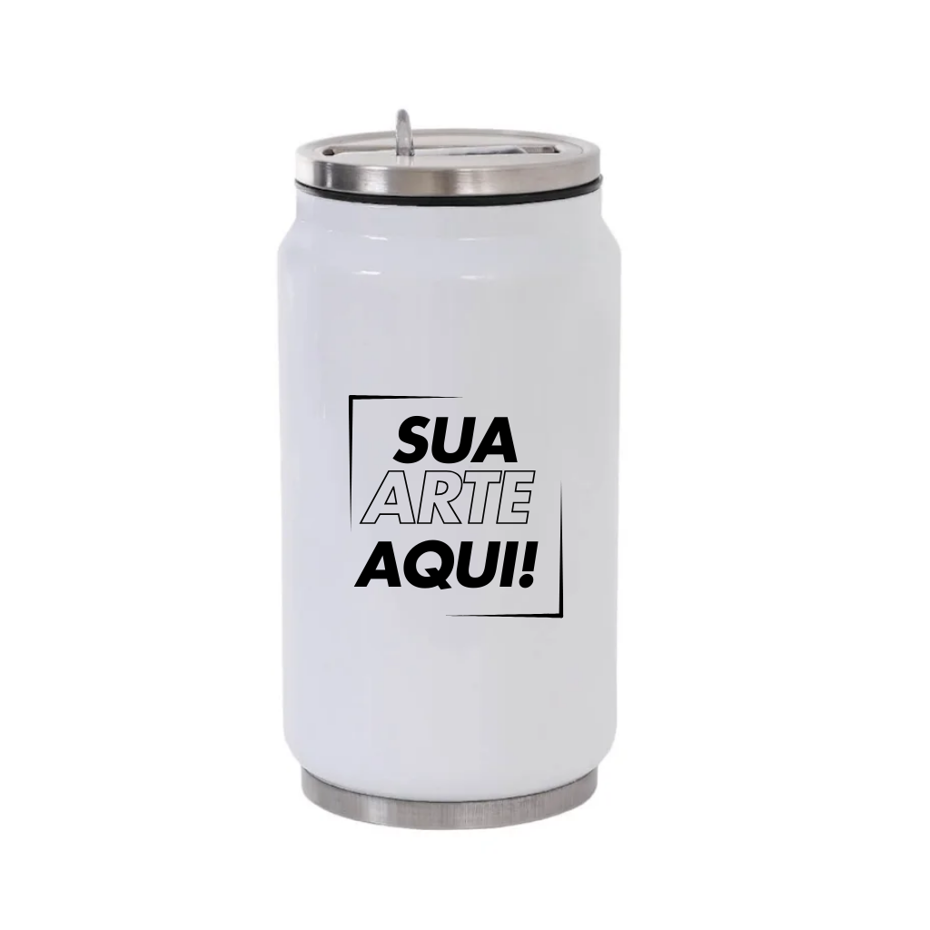 Copo Térmico Inox Modelo Lata com Tampa e Canudo 300ml