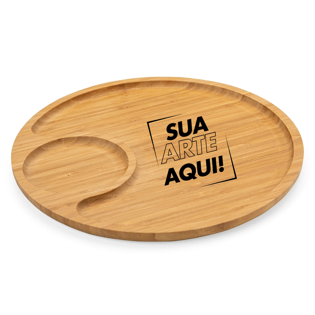 Petisqueira de Bambu Redonda com Divisória 32x32cm