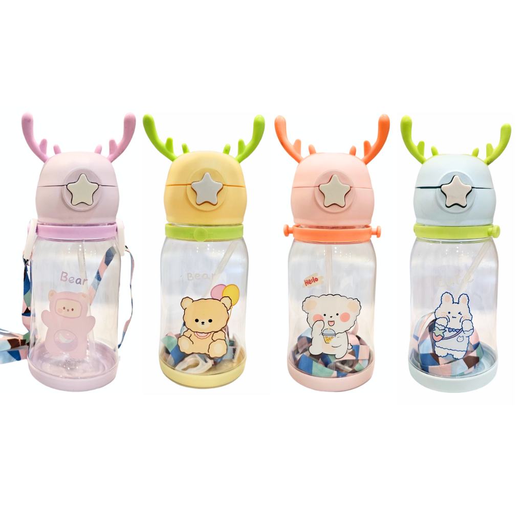 Garrafa Infantil Plástica com Bico de Silicone e Canudo 600ml
